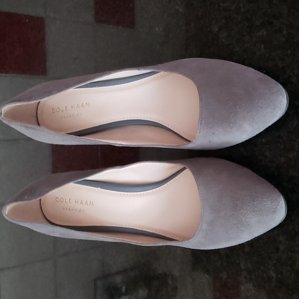 Cole Haan, Gray Suede, 3 inch, Block Style Heel Pumps, Size 7.5